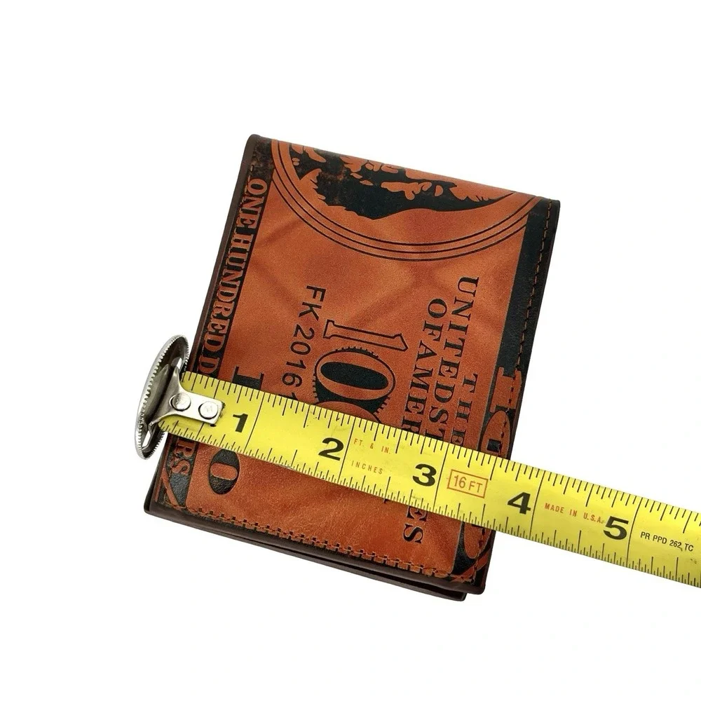 Men's Brown Bifold Wallet Stitched Novelty USA $100 Bill Money Print